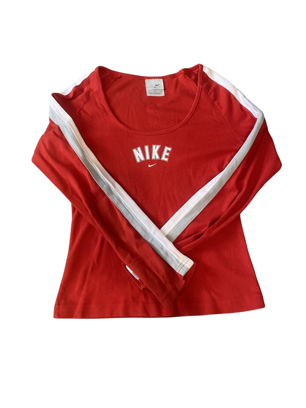 Nike Red Long Sleeve Shirt with White Sleeve Stripes